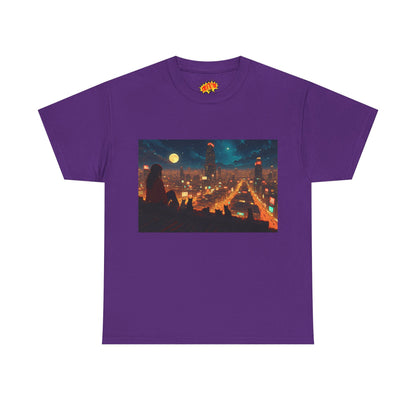 Anime Style Neon City Scene w/Girl & Cats T-Shirt