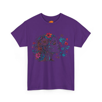 Multicolor Line Drawing Human Graphic Flower Art Tee Shirt