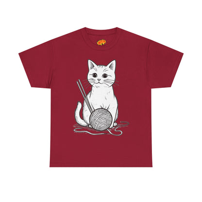 White Cat w/Yarn Ball Art Tee Shirt