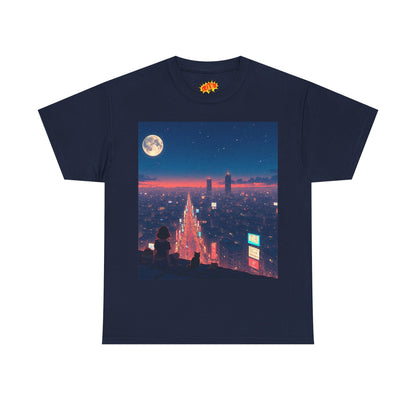 Anime Neon City Night Scene w/Girl & Cats T-Shirt