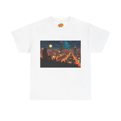 Anime Style Neon City Scene w/Girl & Cats T-Shirt