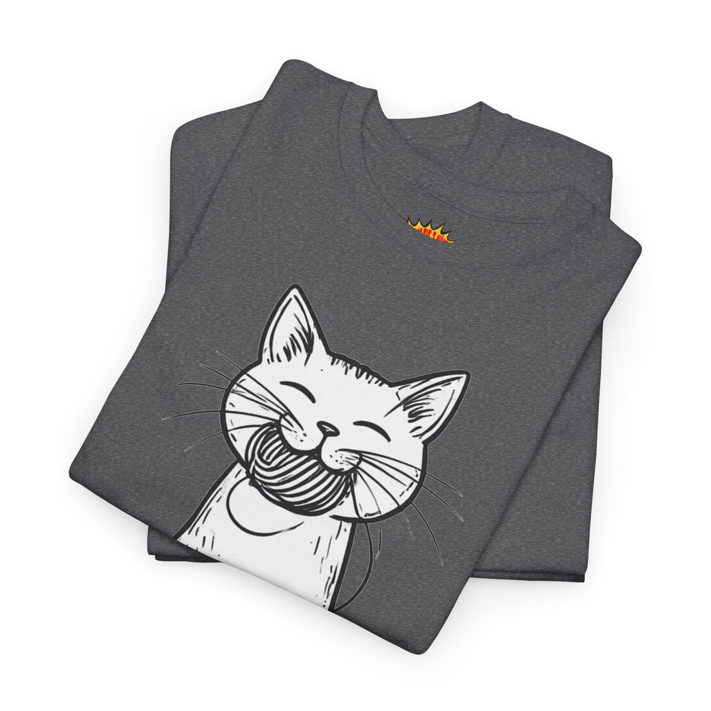 Cat w/Yarn Ball Takeout Art Tee Shirt *Multiple Colors*