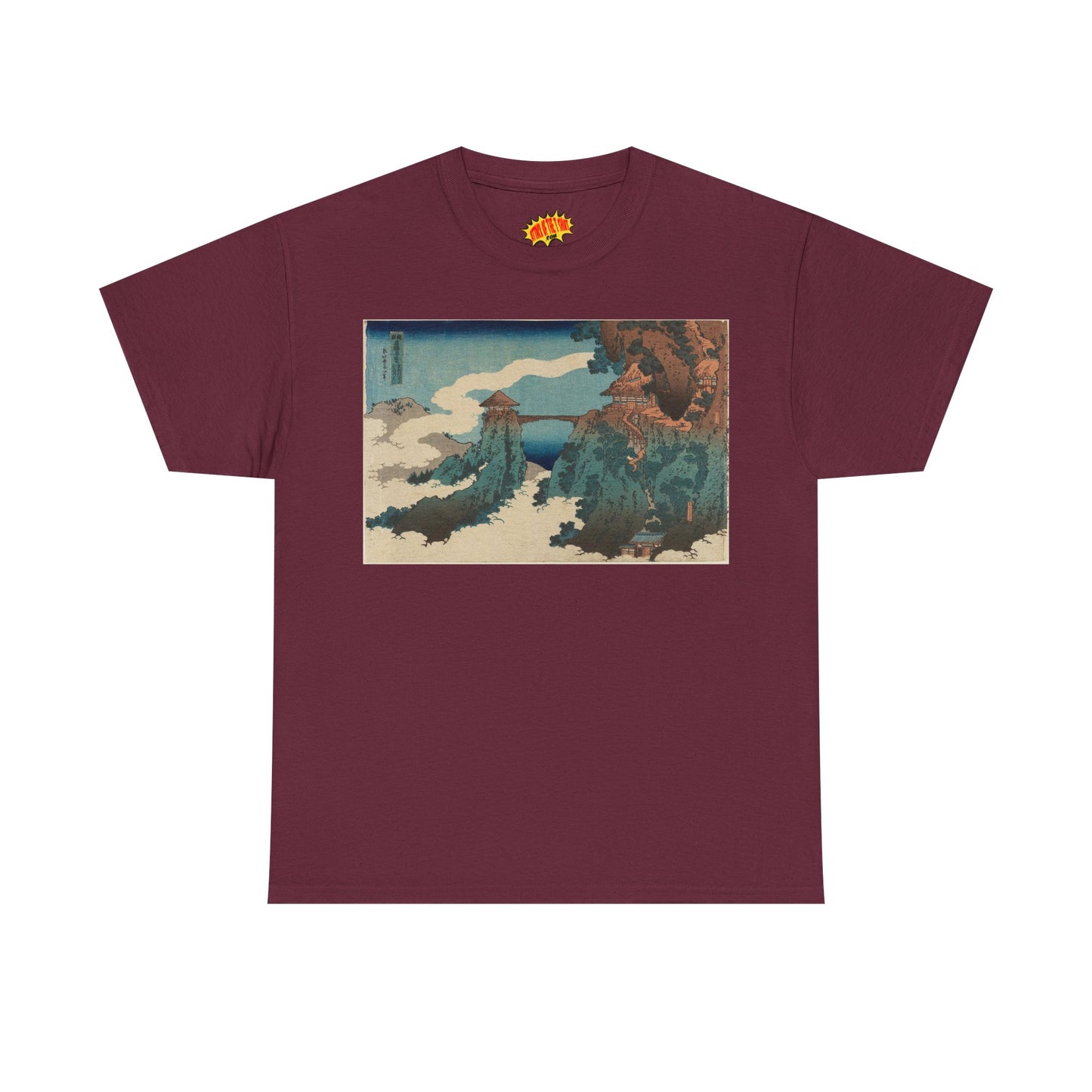 The Hanging-cloud Bridge by Katushika Hokusai - Heavy Cotton Tee *Dark Colors*