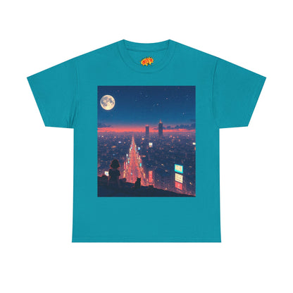 Anime Neon City Night Scene w/Girl & Cats T-Shirt