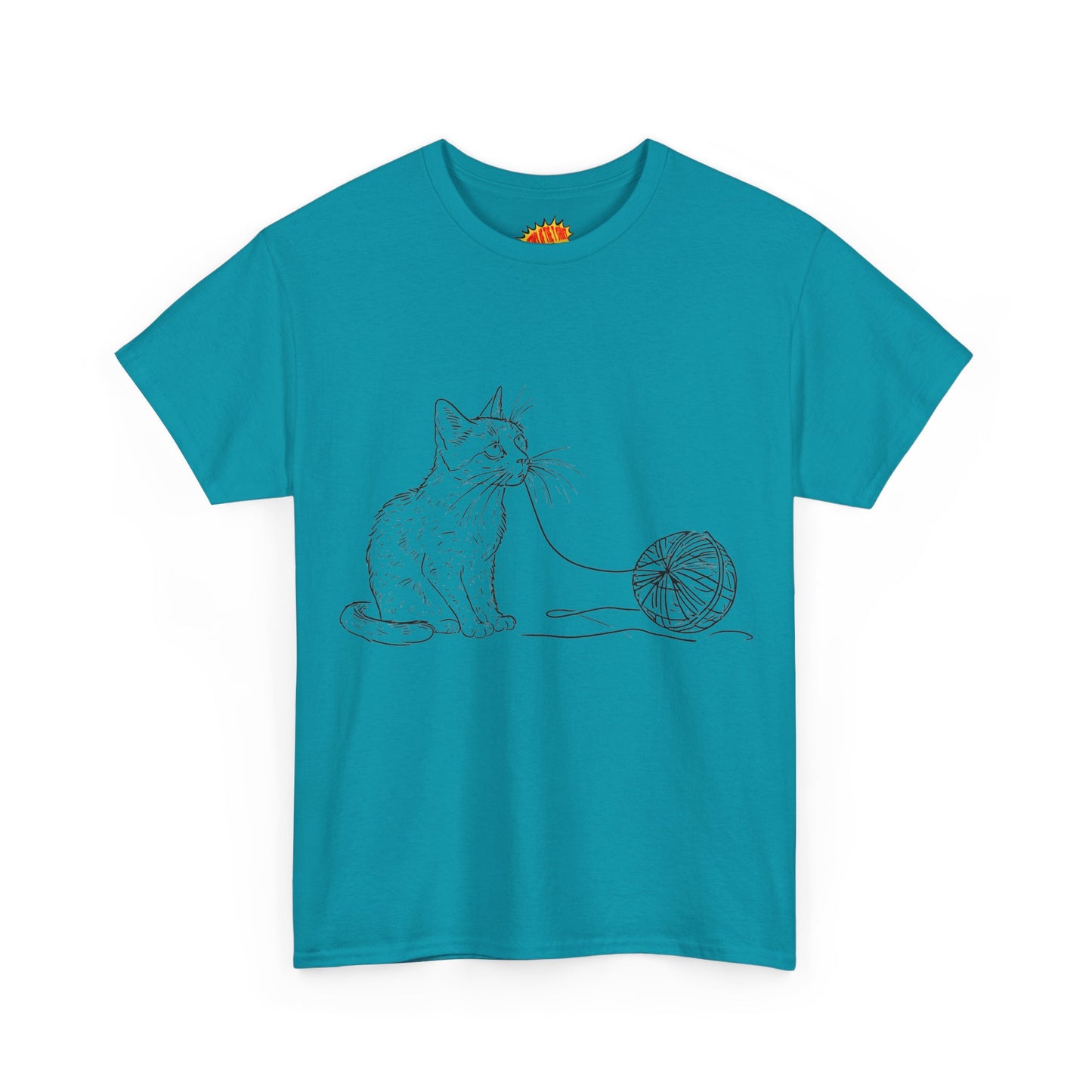 Cat w/Yarn Line Drawing Art Tee Shirt *Multiple Colors*