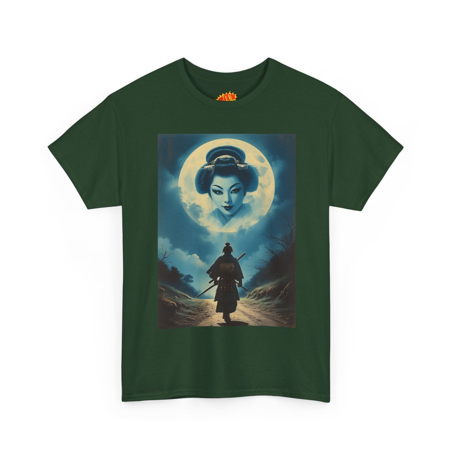 Walking Samurai w/Full Moon Geisha Woman T-Shirt *Multiple Colors*