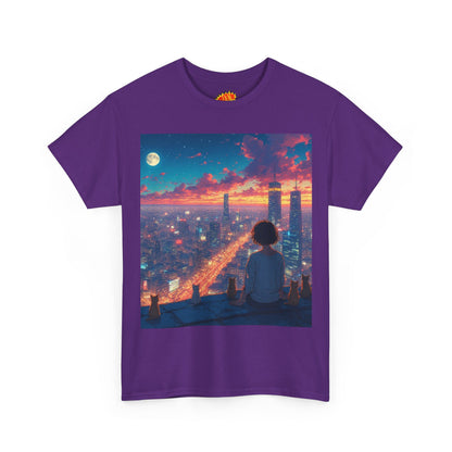 Neon City Anime Nighttime Scene w/Cats T-Shirt
