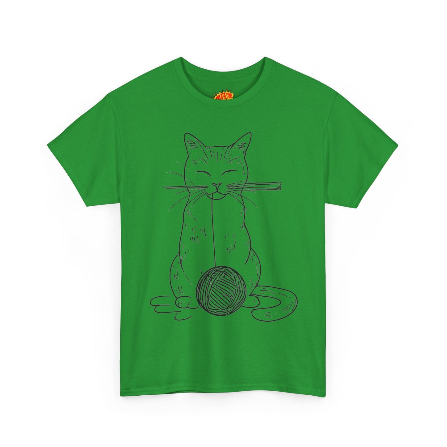 Cat w/Yarn Ball Line Art Drawing Tee Shirt *Multiple Colors*