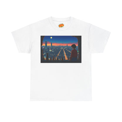 Neon Cityscape Anime Scene w/Girl & Cats T-Shirt
