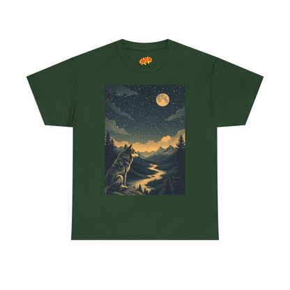 Mountain Wolf with River & Full Moon T-Shirt