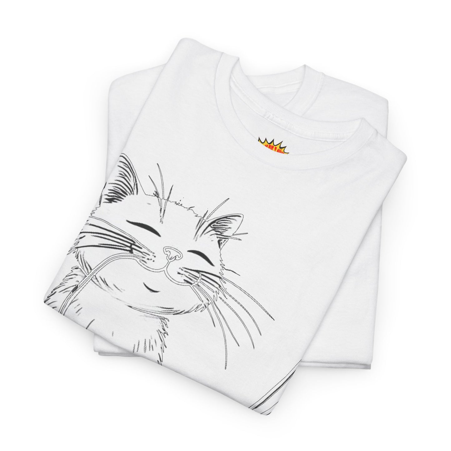 Happy Cat w/Noodles + Yarn Ball Art Drawing Tee Shirt *Multiple Colors*