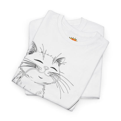Happy Cat w/Noodles + Yarn Ball Art Drawing Tee Shirt