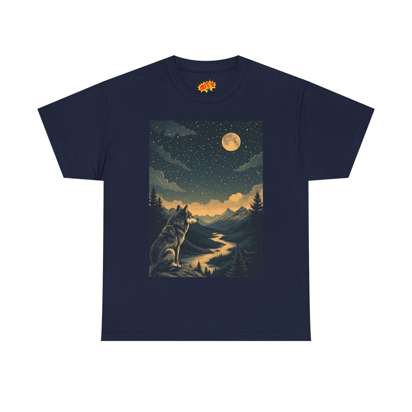 Mountain Wolf with River & Full Moon T-Shirt *Multiple Colors*
