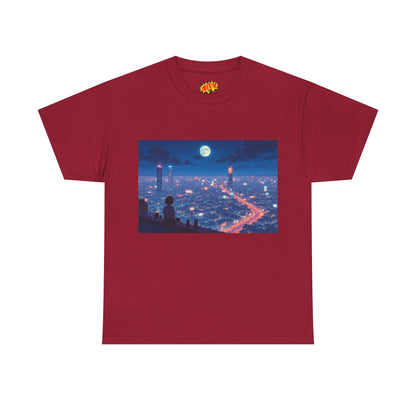 Anime Neon City Full Moon Scene w/Girl & Cats T-Shirt