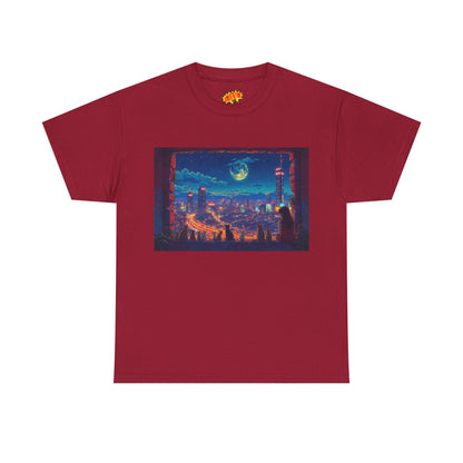 Anime Cityscape Night Scene w/Girl & Cats T-Shirt