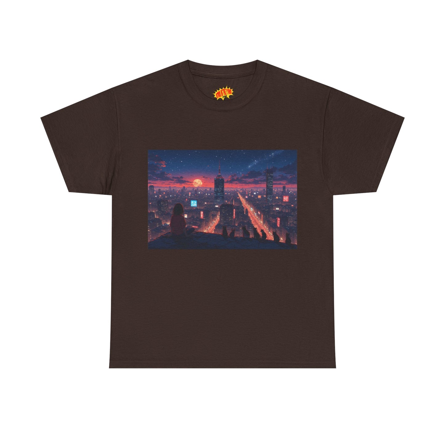 Anime Style City Sunset Scene w/Girl & Cats T-Shirt *Multiple Colors*