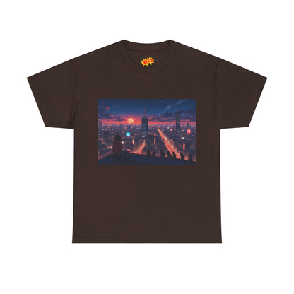 Anime Style City Sunset Scene w/Girl & Cats T-Shirt