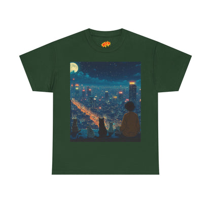 Anime City Night Scene w/Cats T-Shirt