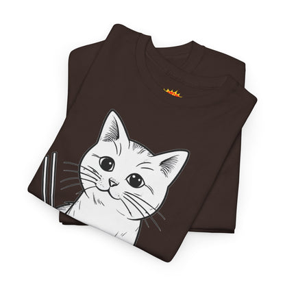 White Cat w/Yarn Ball Art Tee Shirt