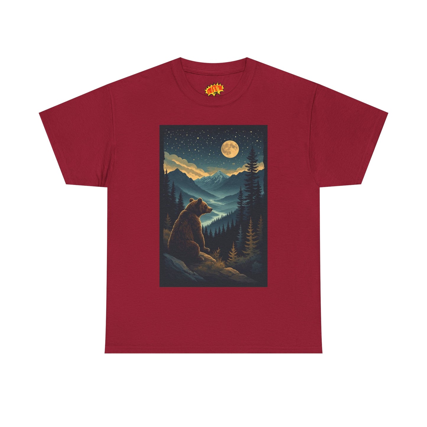 Sitting Grizzly Bear Full Moon Scene T-Shirt *Multiple Colors*