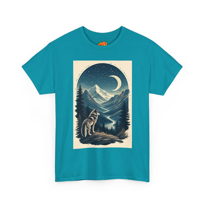 Wolf with Crescent Moon Scene T-Shirt