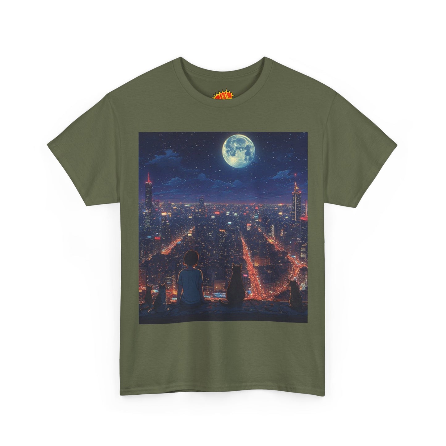 Anime City Neon Night Scene w/Cats T-Shirt *Multiple Colors*