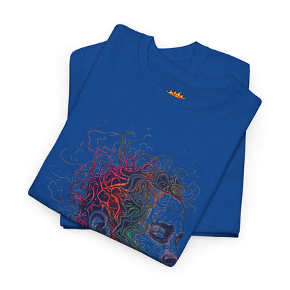 Multicolor Line Drawing Human Graphic Art Tee Shirt