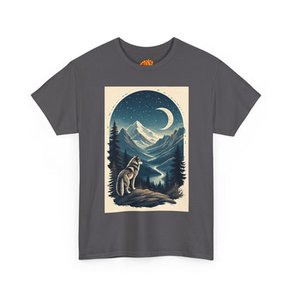 Wolf with Crescent Moon Scene T-Shirt