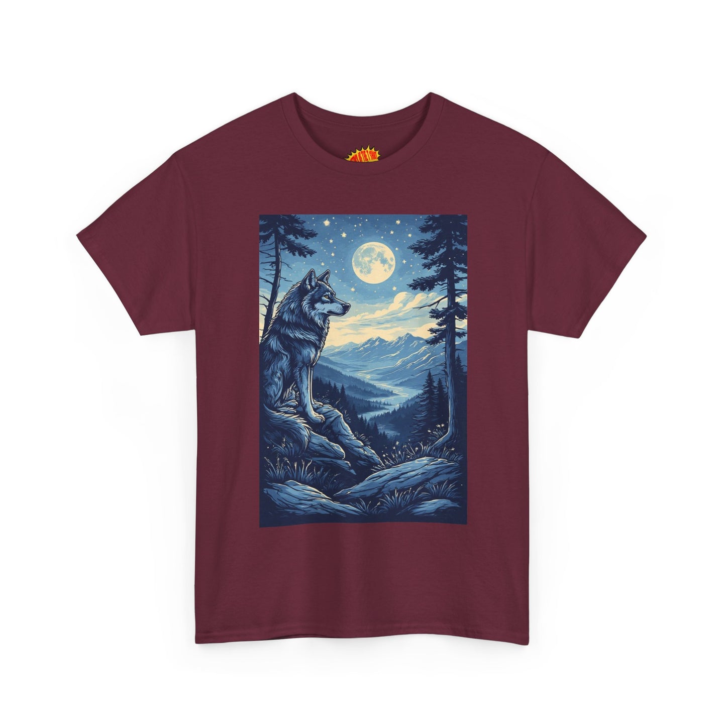 Blue Wolf with Full Moon Scene T-Shirt *Multiple Colors*