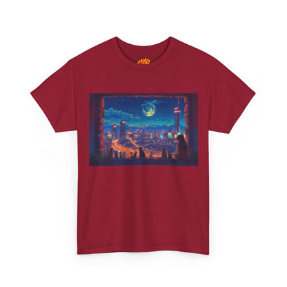 Anime Cityscape Night Scene w/Girl & Cats T-Shirt