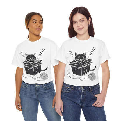Black Cat w/Box + Yarn Ball Art Drawing Tee Shirt
