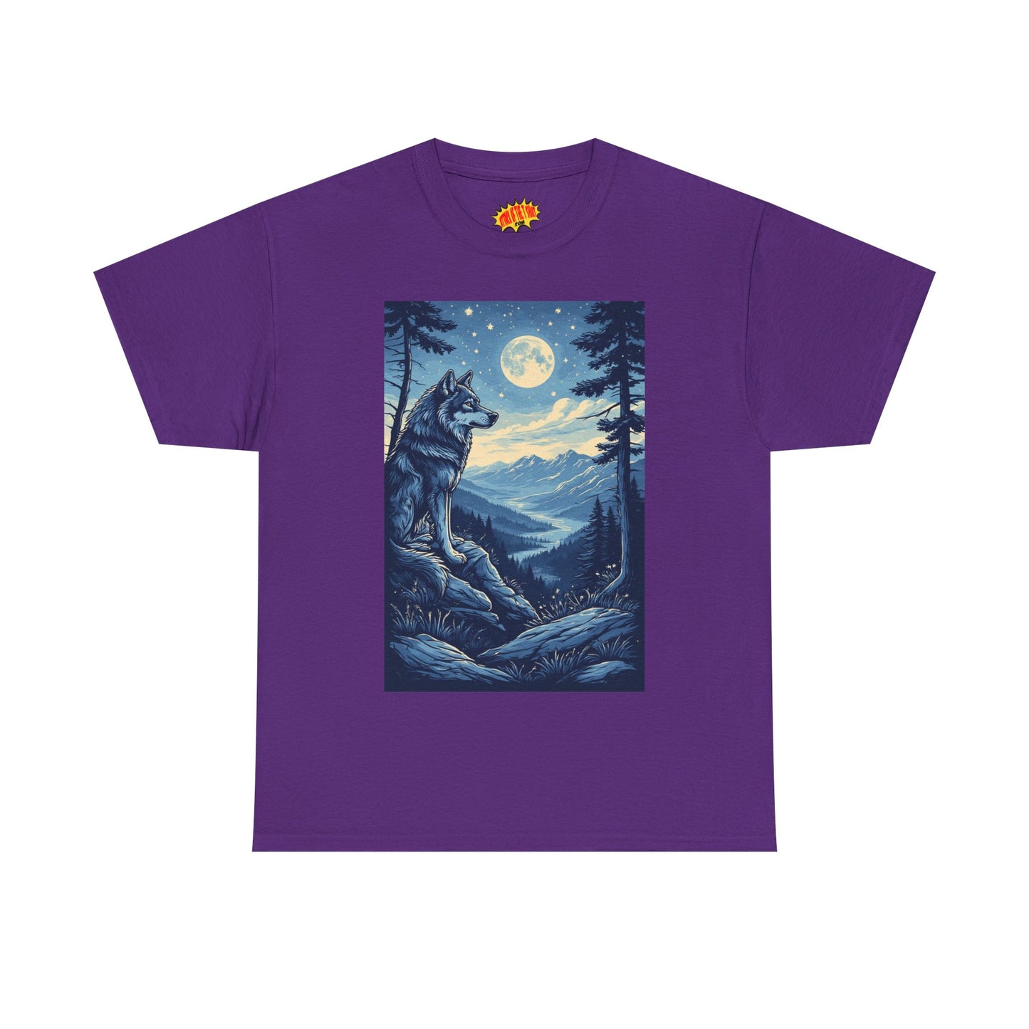 Blue Wolf with Full Moon Scene T-Shirt *Multiple Colors*