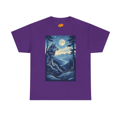 Blue Wolf with Full Moon Scene T-Shirt