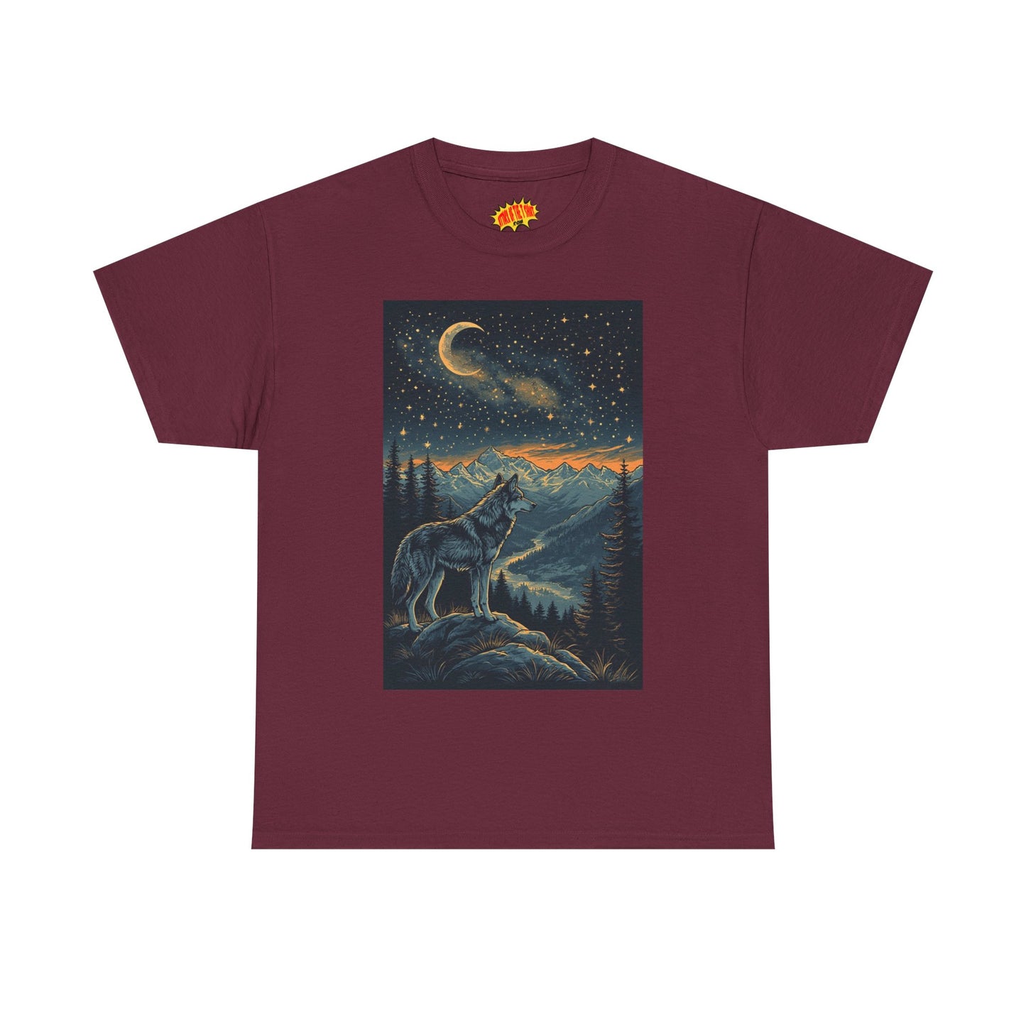 Mountain Wolf Sliver Moon Scene T-Shirt *Multiple Colors*