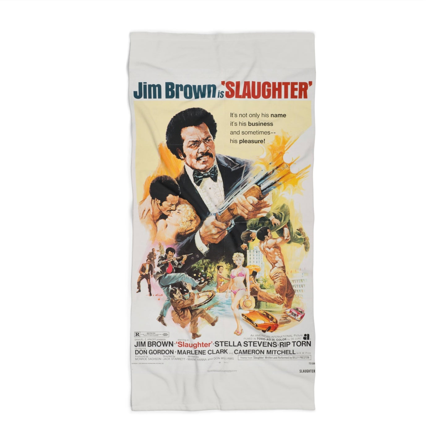 Jim Brown Slaughter Movie Poster Beach Towel | Vintage Film Art