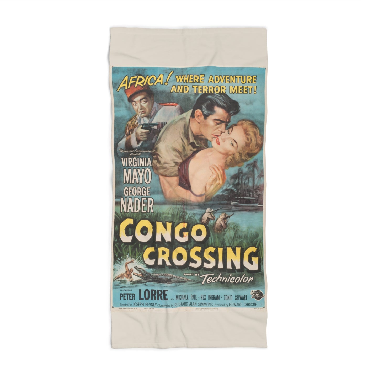 Congo Crossing Vintage Movie Poster Beach Towel | Retro Movie Poster Towel Art