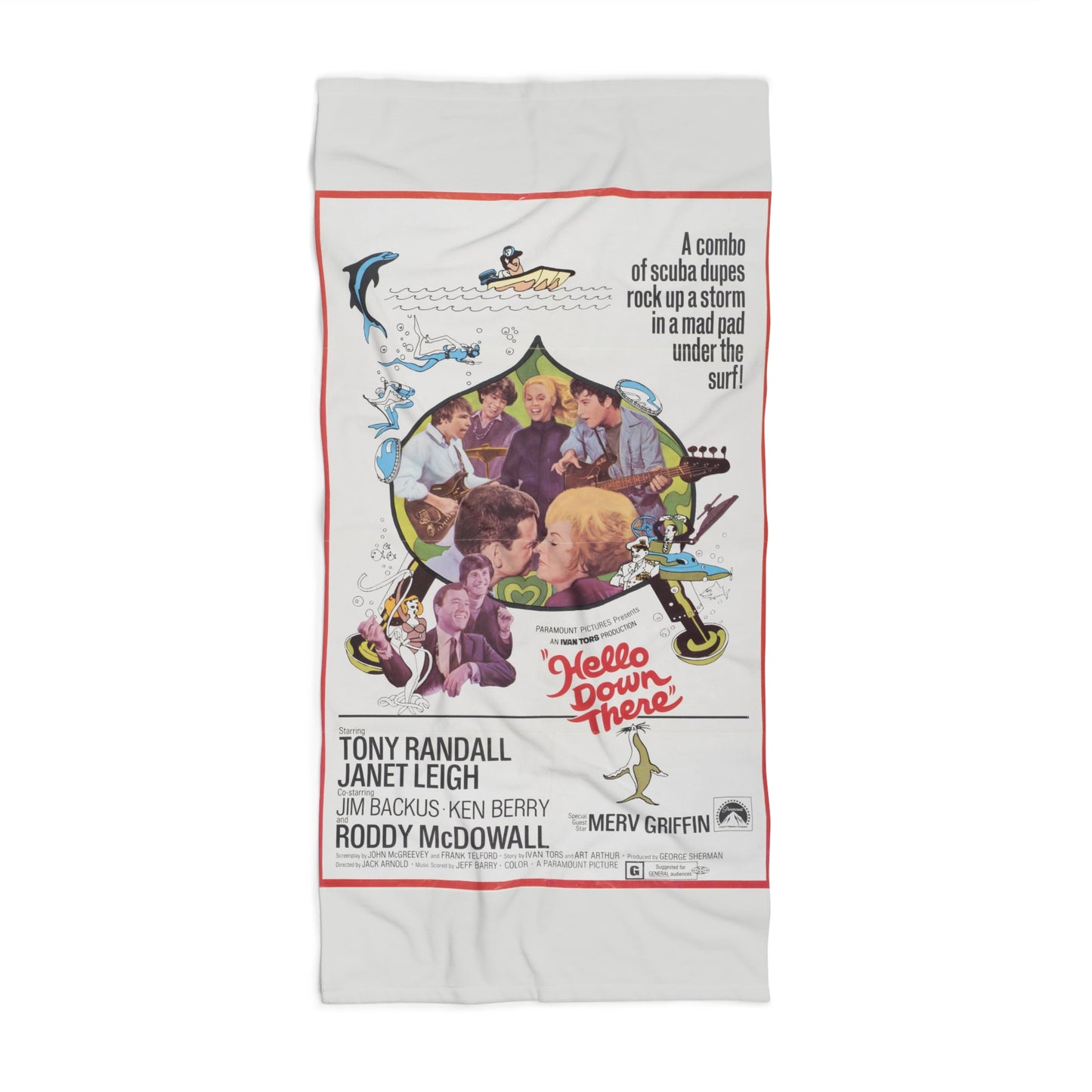 Hello Down There Vintage Movie Poster Beach Towel | Retro Art Towel 2 Sizes