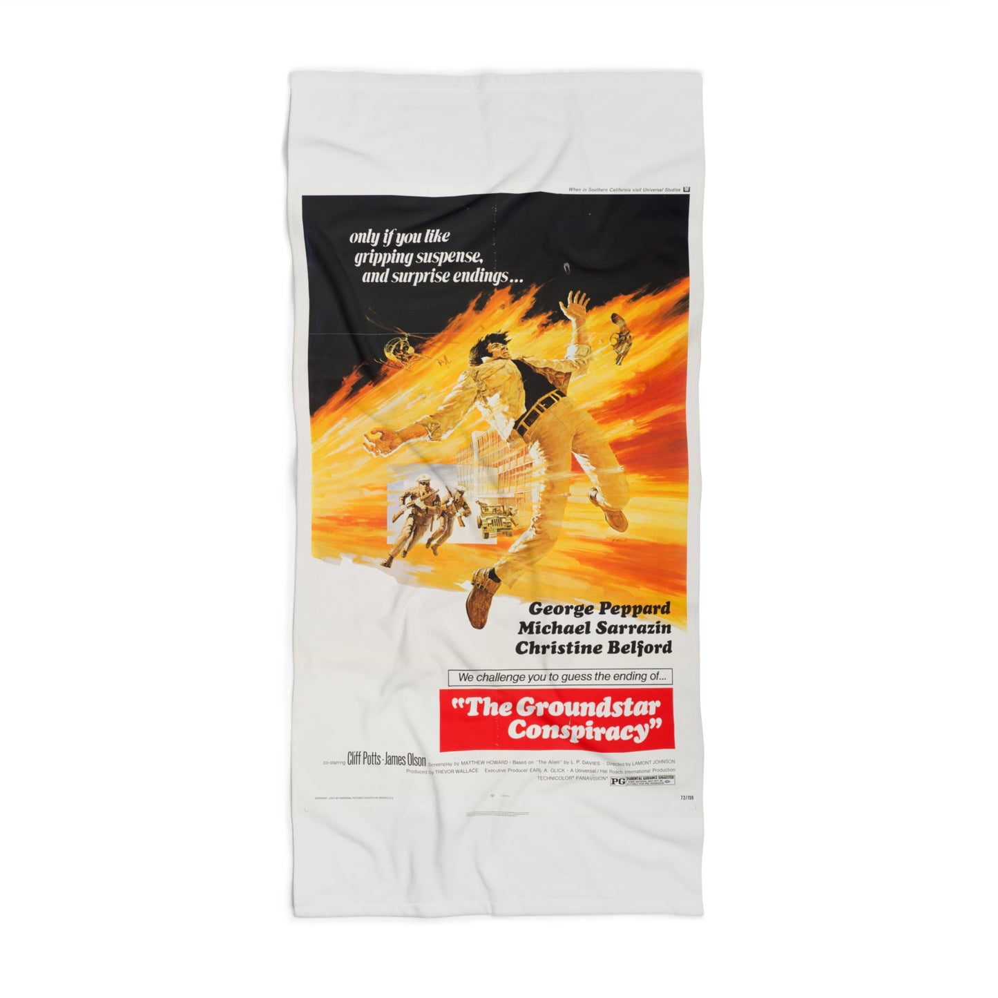 The Groundstar Conspiracy Vintage Movie Poster Beach Towel | Retro Action Movie