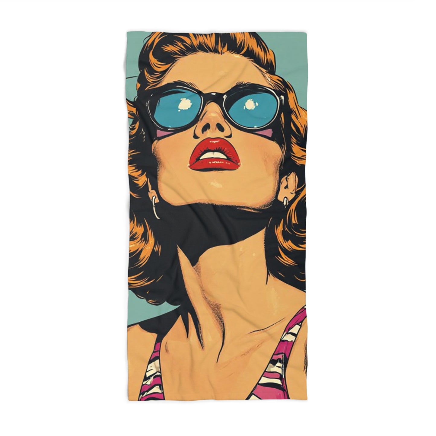 Retro Pop Art Glamour Model Beach Towel Sunglasses Pinup Portrait Towel 2 Sizes