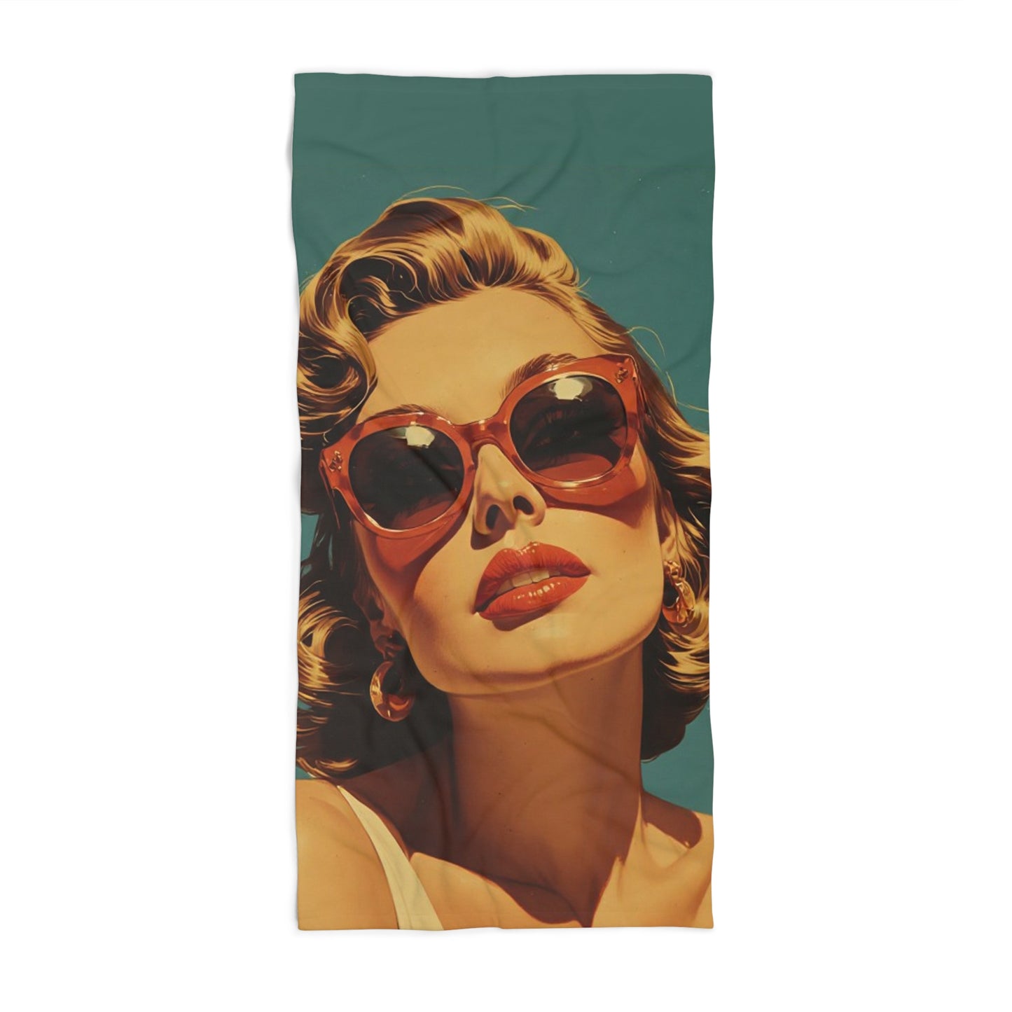 Sunglasses Model Glamour Shot Beach Towel | Retro Style Art Print Towel 2 Sizes