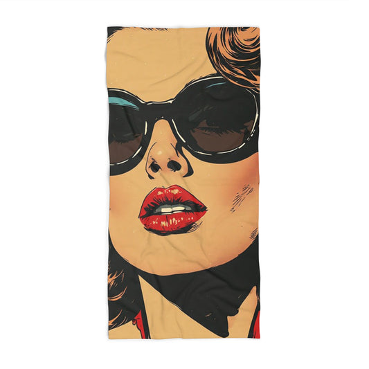 Pop Art Retro Closeup Beach Towel Vintage Glamour Model Art Print Towel 2 Sizes