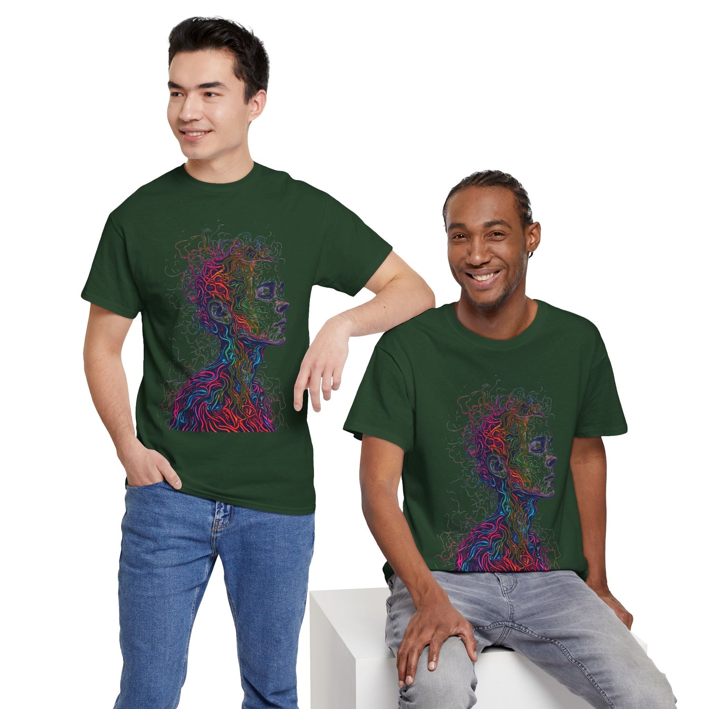 Multicolor Line Drawing Human Graphic Art Tee Shirt *Multiple Colors*