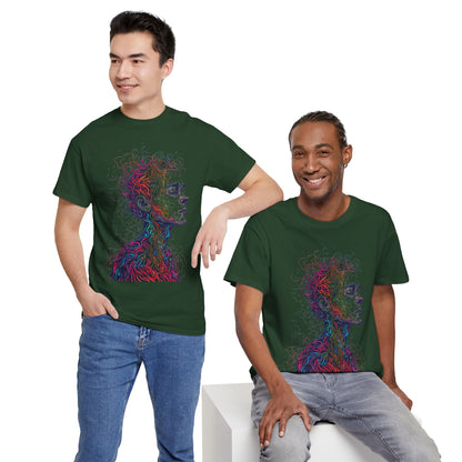 Multicolor Line Drawing Human Graphic Art Tee Shirt