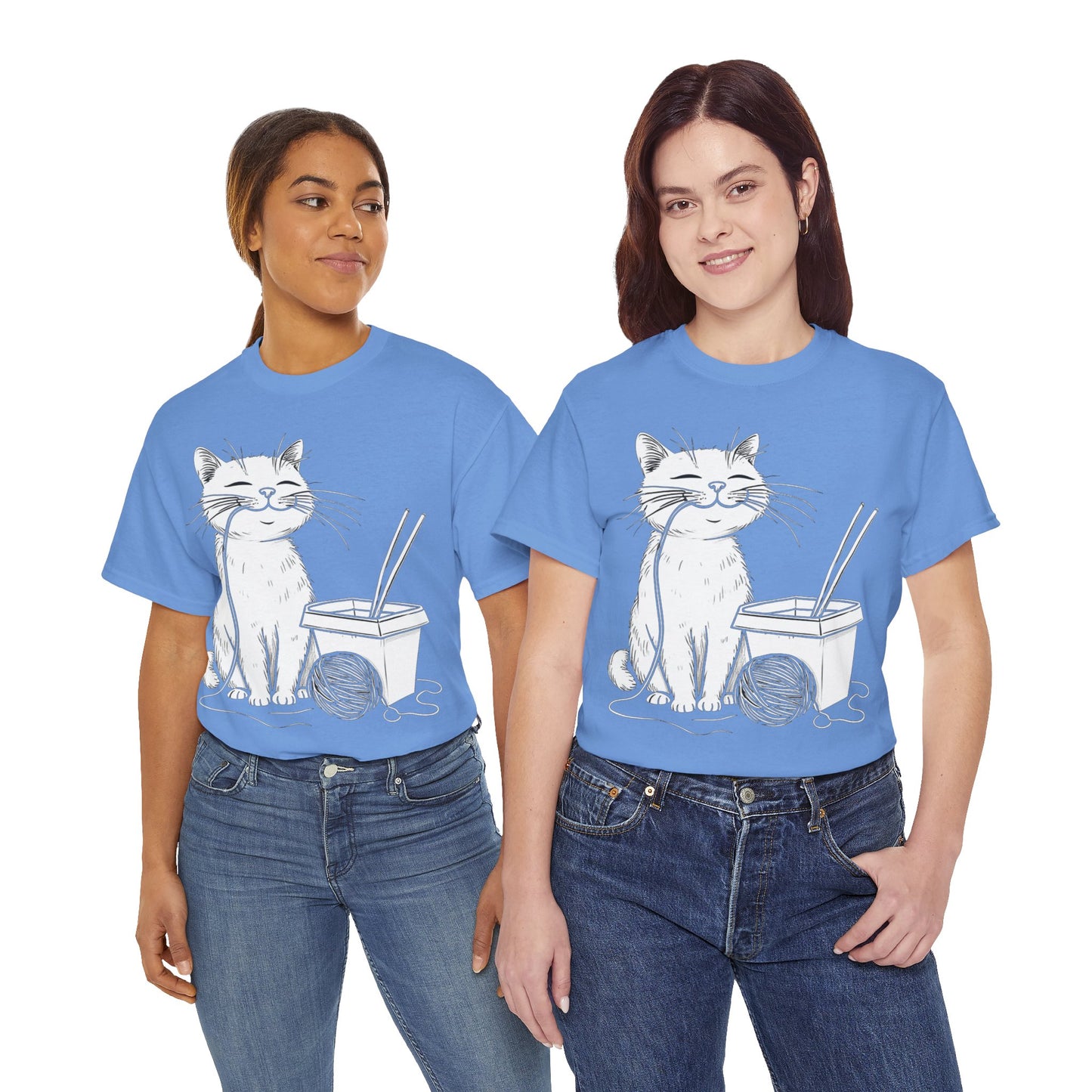 Happy Cat w/Noodles + Yarn Ball Art Drawing Tee Shirt *Multiple Colors*