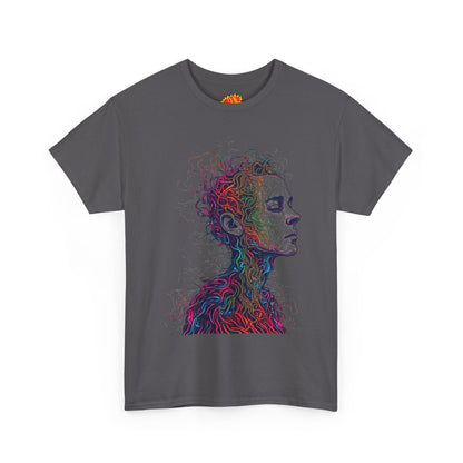 Multicolor Line Drawing Human Graphic Art Tee Shirt