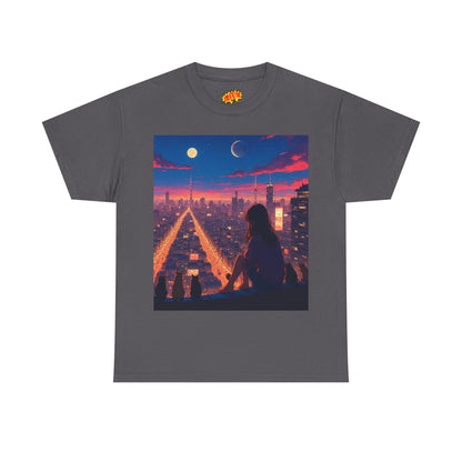 Anime City Twin Moon Scene w/Cats T-Shirt