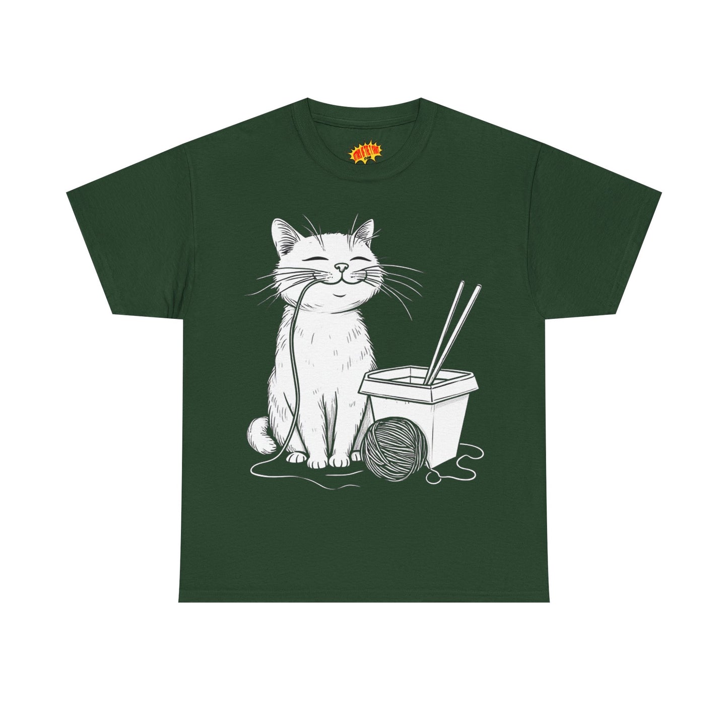 Happy Cat w/Noodles + Yarn Ball Art Drawing Tee Shirt *Multiple Colors*
