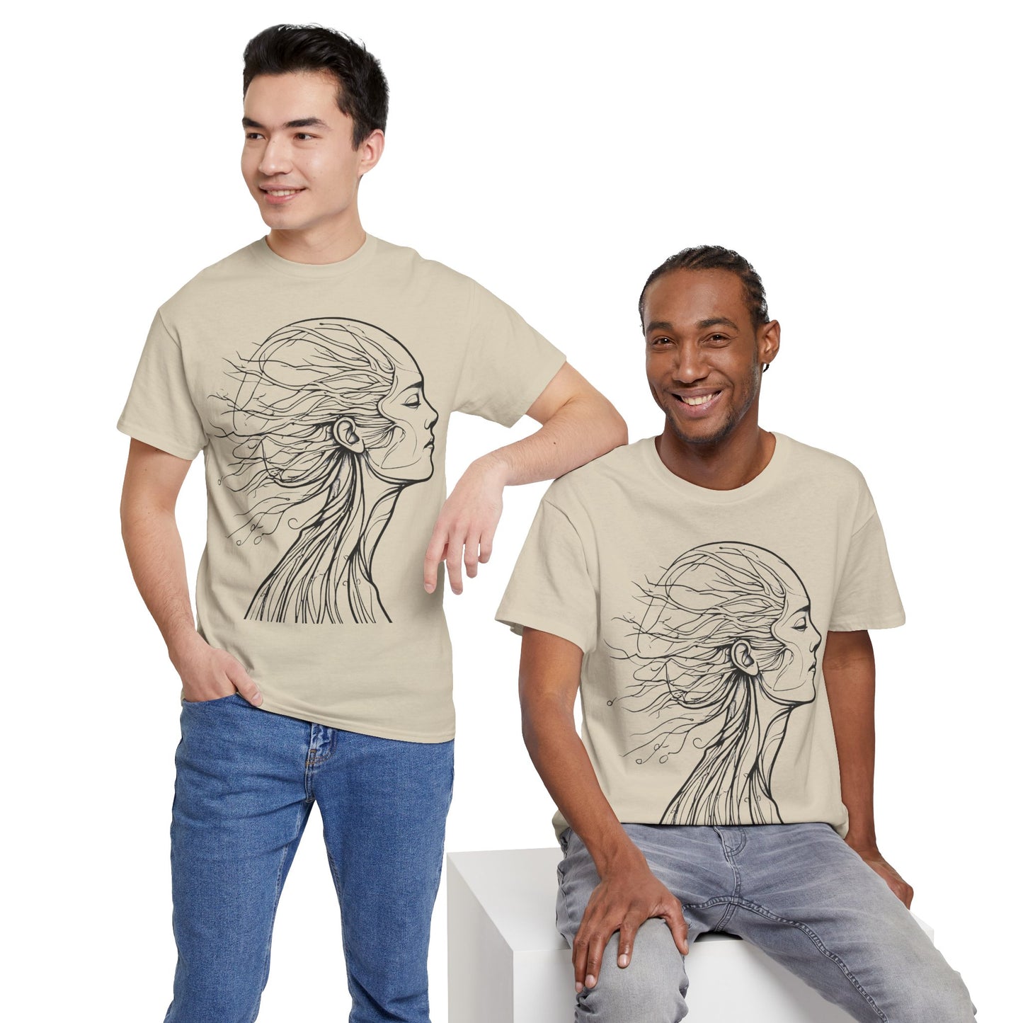 Flowing Line Drawing Face Graphic Art Tee Shirt *Multiple Colors*