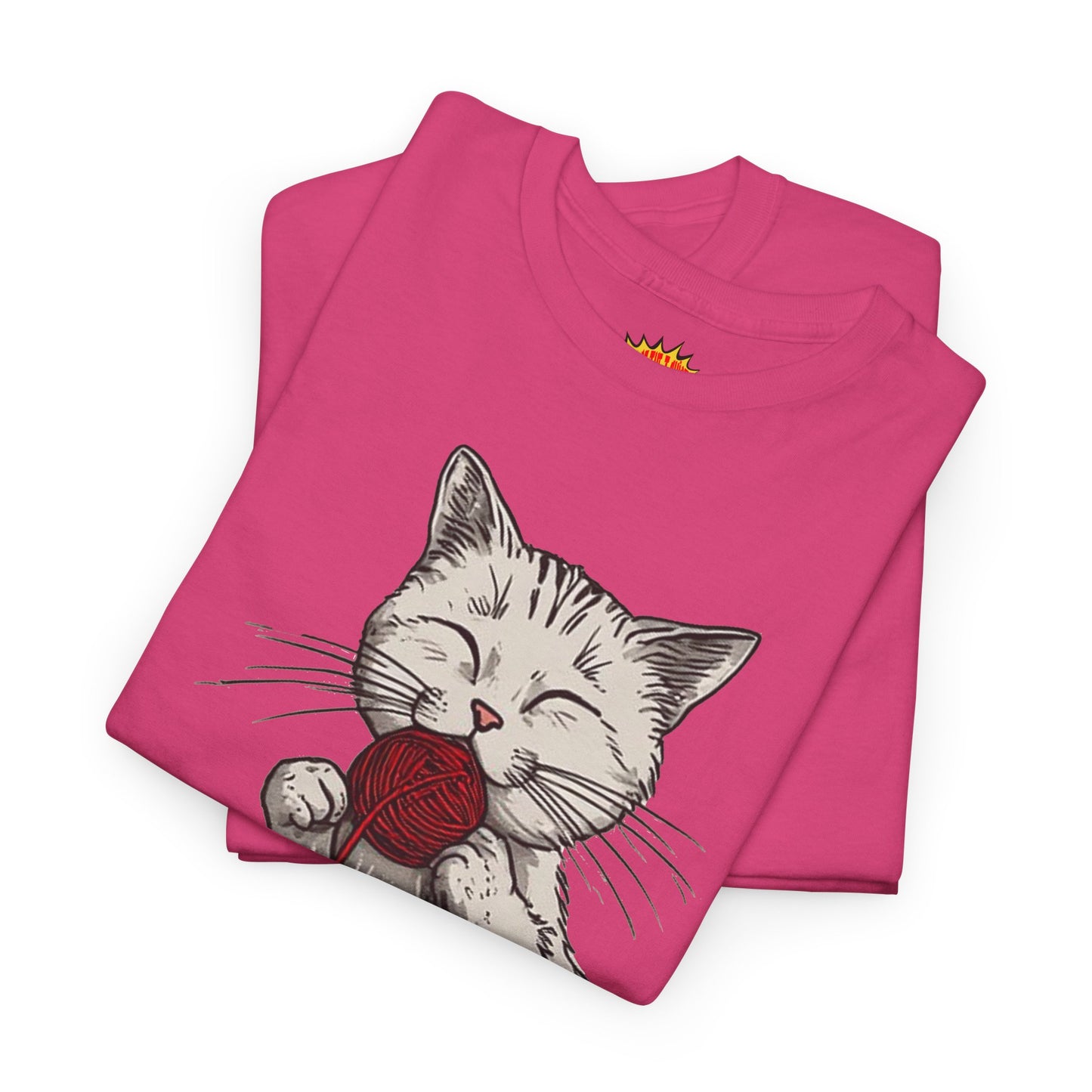 Cat w/Takeout Yarn Noodles Art Tee Shirt *Multiple Colors*