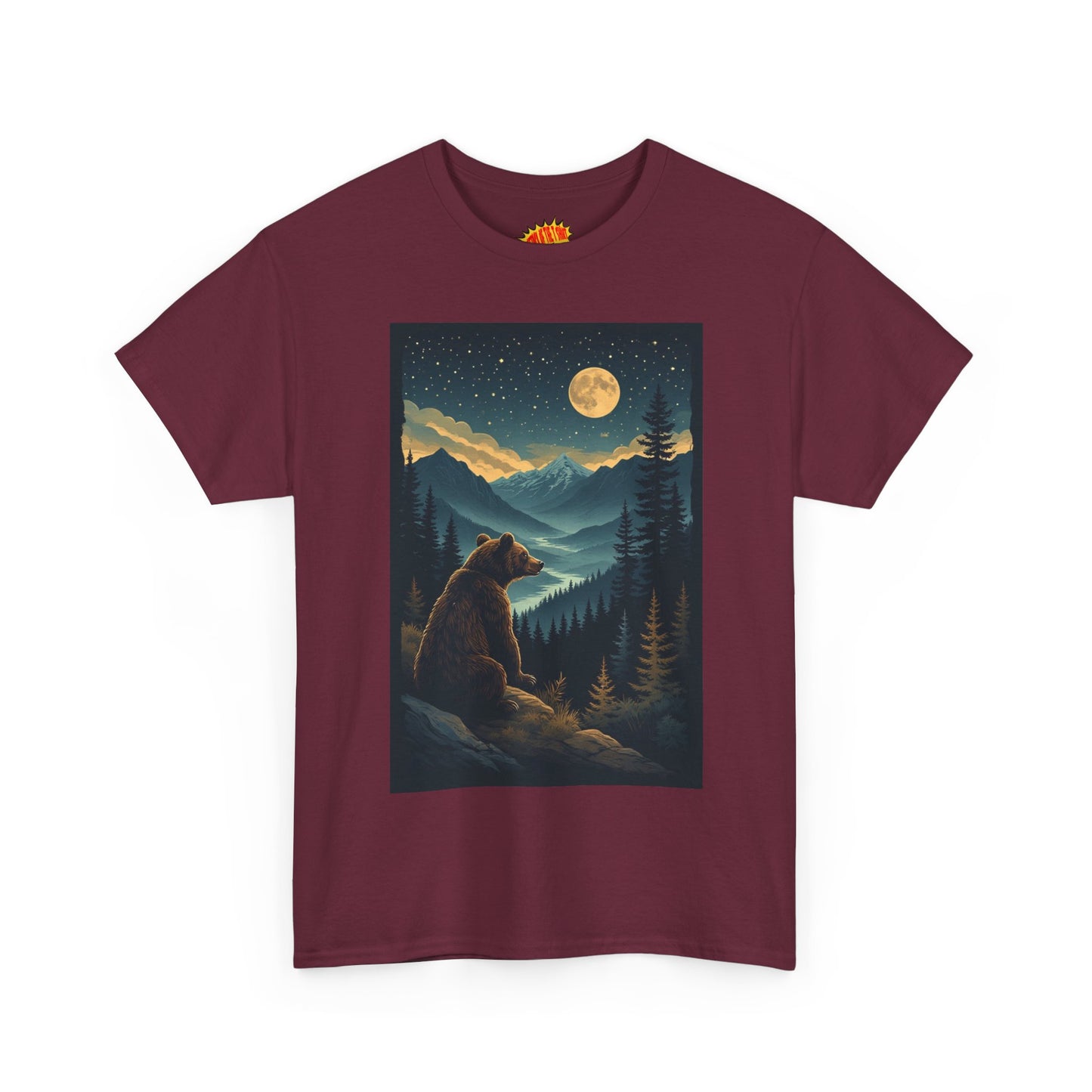 Sitting Grizzly Bear Full Moon Scene T-Shirt *Multiple Colors*